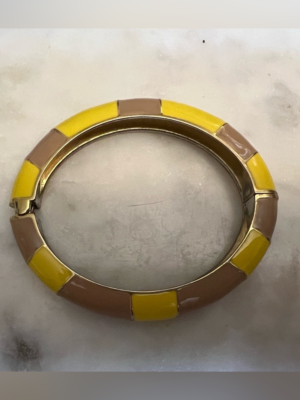 J. Crew Yellow and Taupe Enamel Hinged Bangle Bracelet